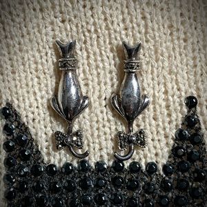 Vintage cats marcasite bows sterling silver earrings